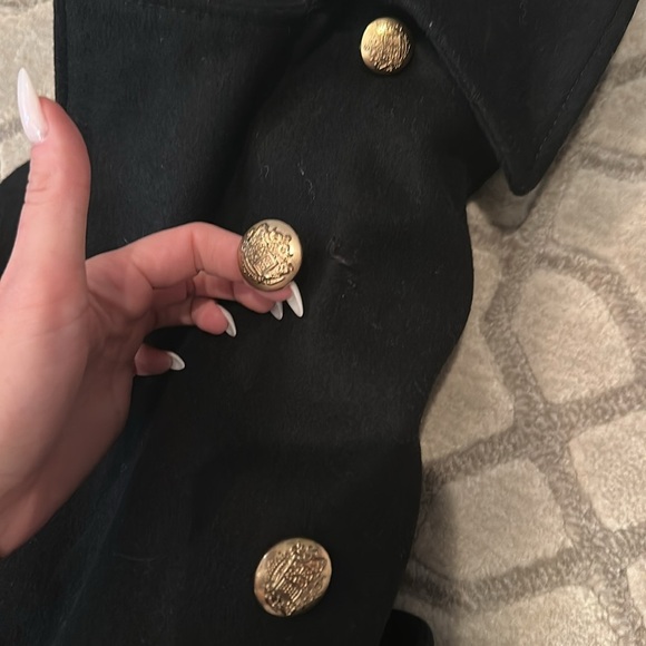 GUESS Black Trench Coat with Gold Buttons - Picture 5 of 6